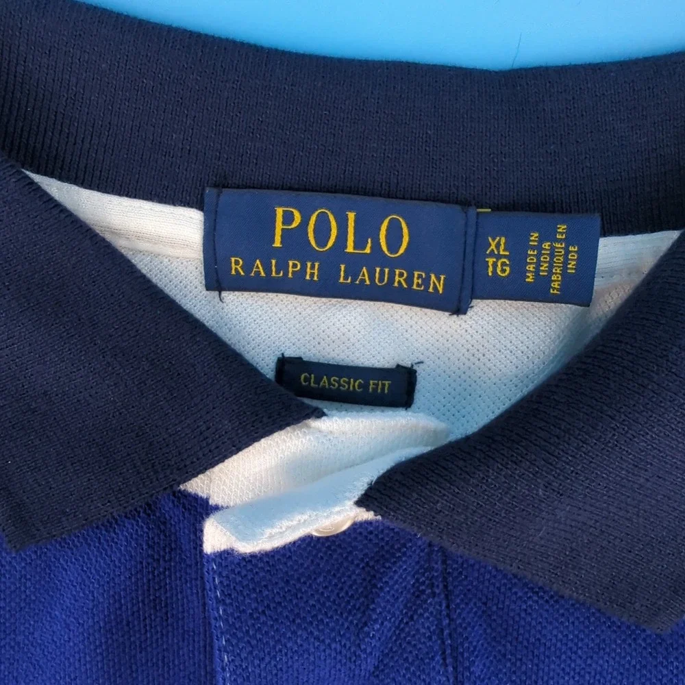 Polo Ralph Lauren Mens XL Classic Fit Multi-Color Striped Pique Polo Shirt